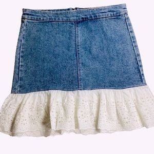 Wonderly Girls Denim Skirt White Lace Ruffle Hem